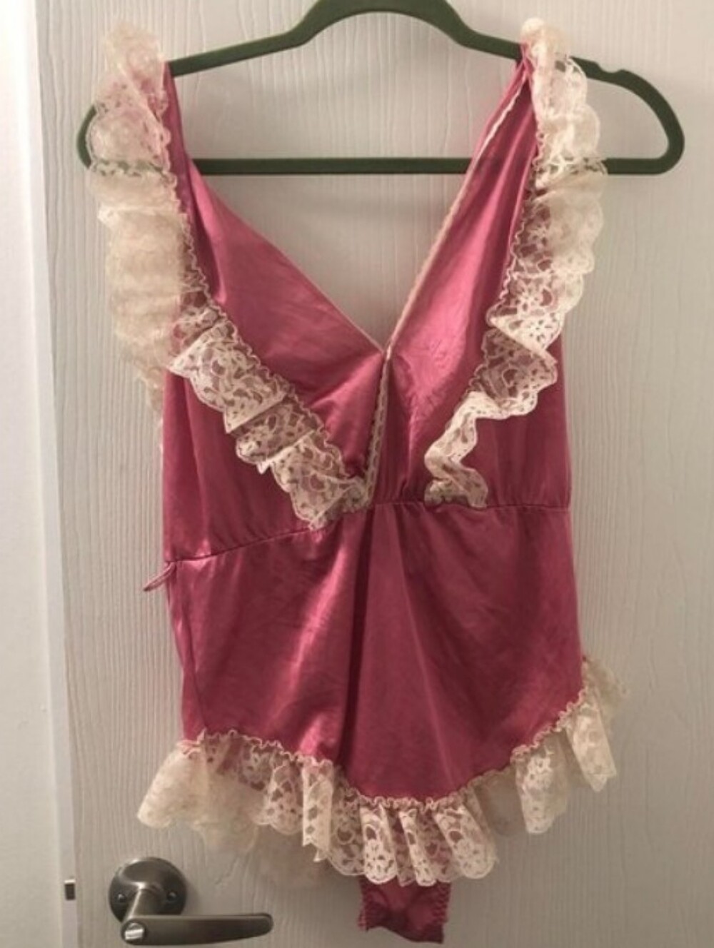 Vintage 1970s 1980s Lace Accent V Neck Romper Teddy
